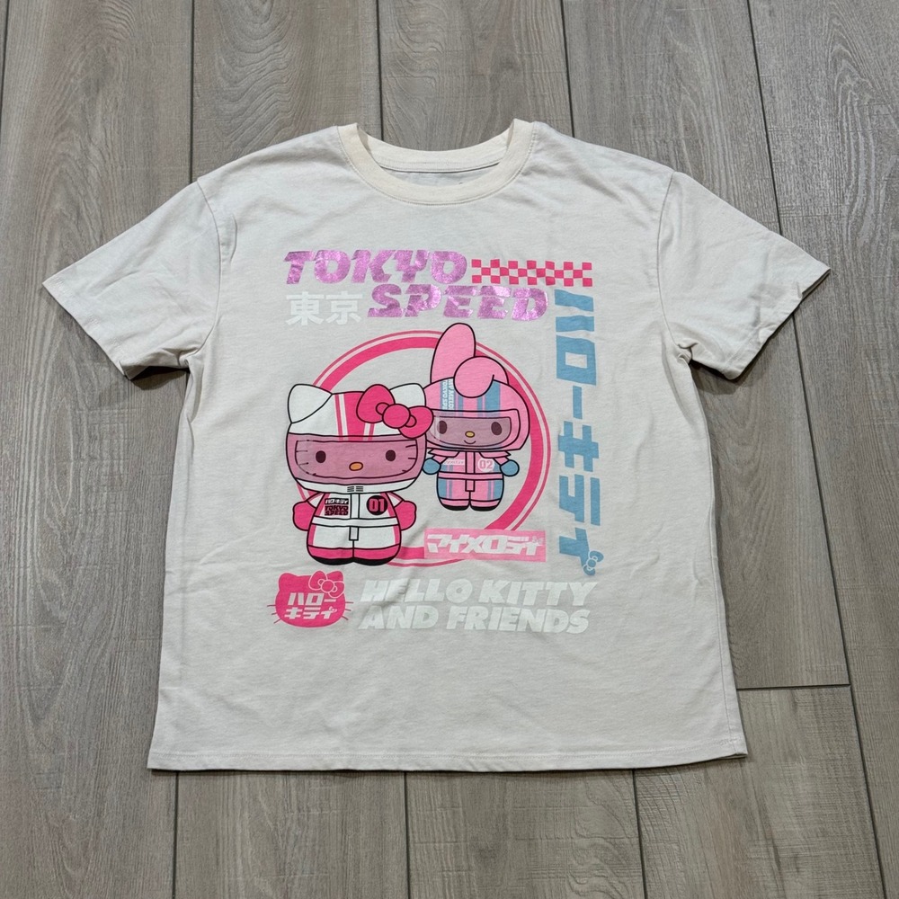 Sanrio Graphic Tee Women XL Cream Hello Kitty My Melody Tokyo Speed Racing Shirt